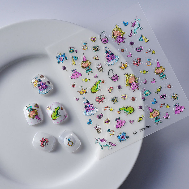 Cross-border popular European and American style embossed 5D nail stickers cartoon little girl nail stickers DIY nail stickers crocodile