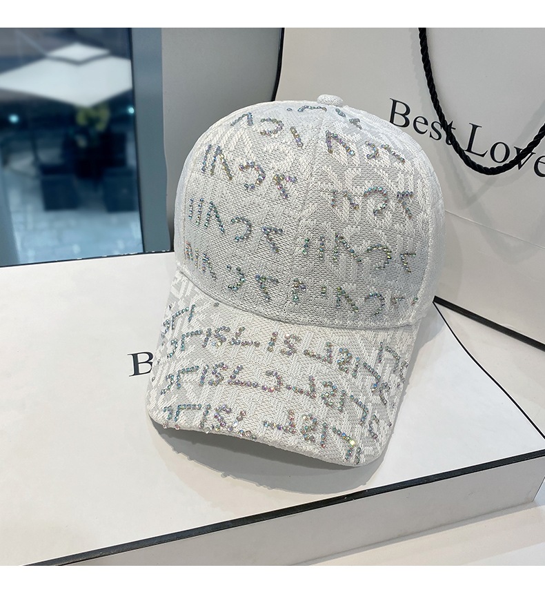 Baseball Cap For Women Trendy Rhinestone Letters Sun Protection_voghion.com