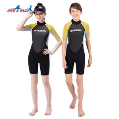 DIVE&SAIL 2.5mm Warming Full-body Short-sleeve Dive Suit for Youth Surfing, Swimming, and Snorkeling