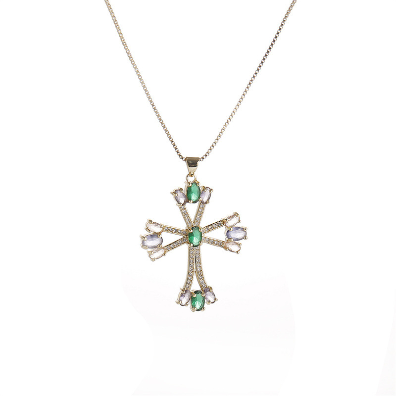 Fashion Copper Micro-inlaid Zircon Cross Pendant Copper Necklace display picture 2