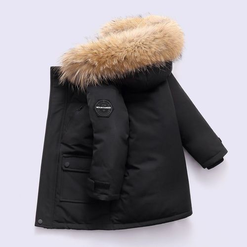 Winter New Boys' Cotton Jacket Korean Version Medium and Large Children Thick Down and Cotton Plush Hooded Parka Cotton Coat Outerwear
