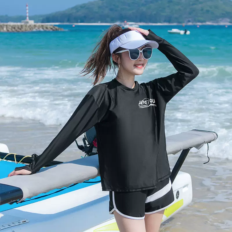 源头工厂大码女士潜水服上衣防晒运动平角分体浮潜冲浪批发游泳衣
