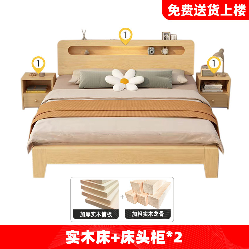 实木床双人1.8x2米现代简约1.5米家用小户型主卧大床1.2m单人特价|undefined