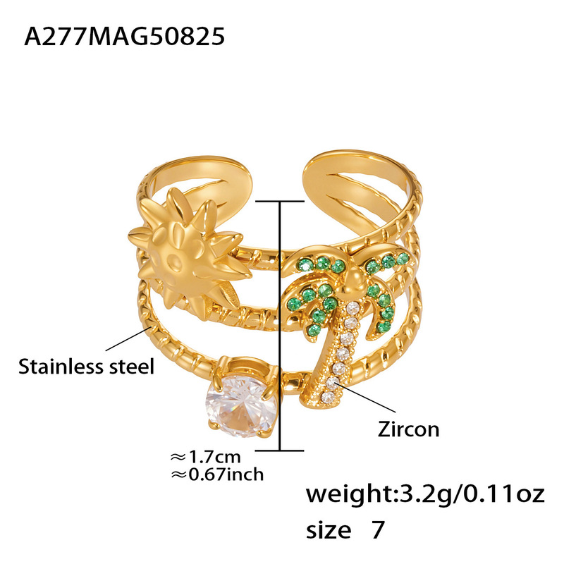 鑫艺鑫欧美跨境新款饰品5A锆石爱心开口戒指组合不锈钢18k镀真金|undefined