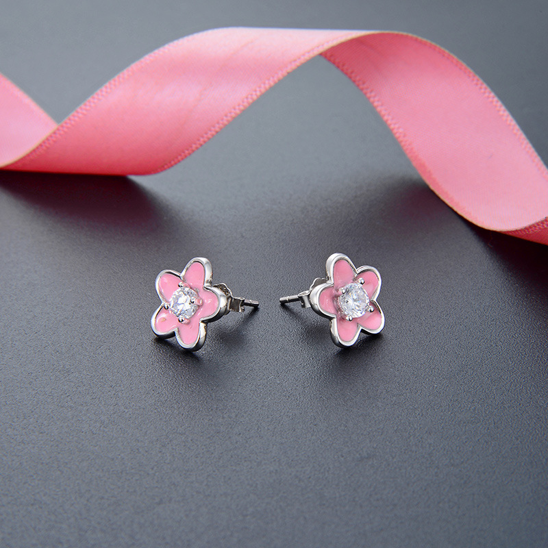 Diseño de nicho de moda coreana flor dulce pendientes mujeres s925 plata esterlina goteo de aceite de piedra pendientes personales pendientes