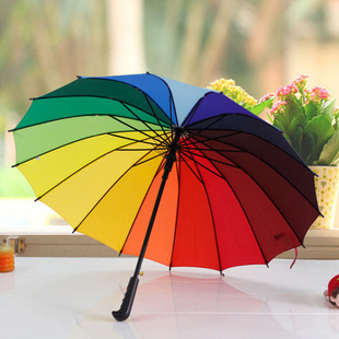 Rainbow umbrella wholesale 16 bone large long pole straight handle umbrella automatic double business insurance promotional gift advertising umbrella