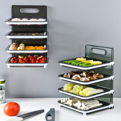 Kitchen folding storage hole-free wall-mounted side dishes countertop storage rack household hot pot dishes multi-layer preparation dishes