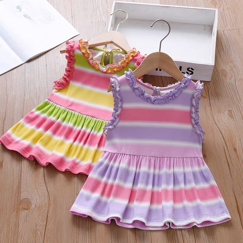 Girls Summer Dress 2025 Girls Korean Style Knitted Princess Dress Children's Korean Style Gradient Vest Skirt Summer
