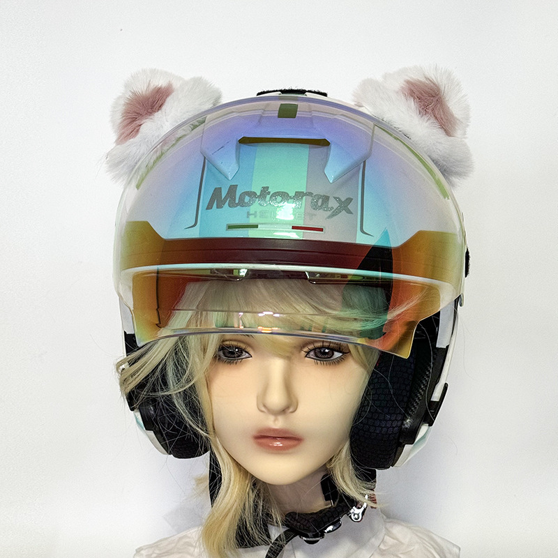 Universal – Motorcycle Helmet Auto Parts and Accessories - two-color-cat-ears-white-and-pink-a-pair-of-ears-no-helmet