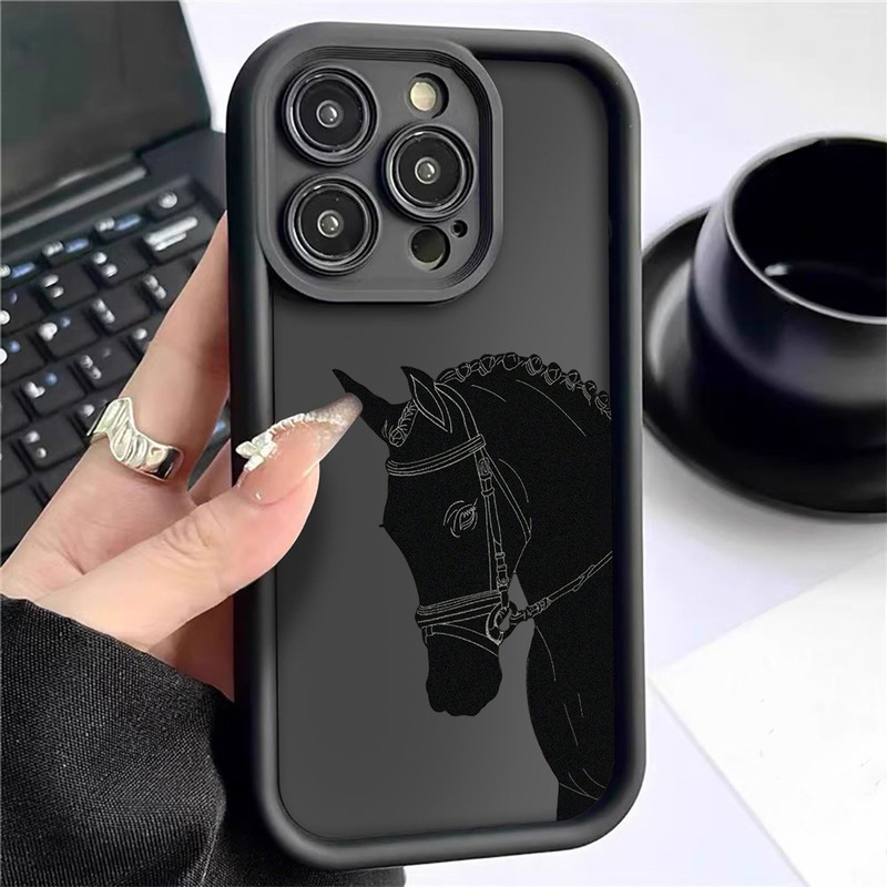 Horse Head Meditating Emery Step Sky Eye Black Groove Suitable for Iphone15/16/17 Mobile Phone Case Protective Cover