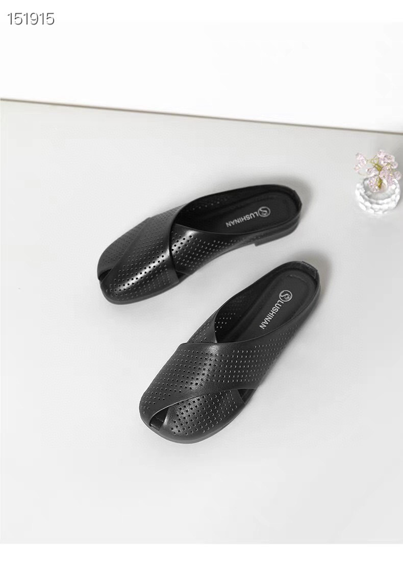 Dép sục da mềm nữ đế bằng mũi nhọn Quảng Châu — Màu đen, Màu trắng be, Màu Kaki chi tiết 3