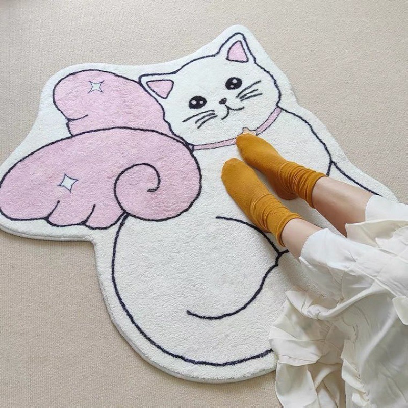 卧室床异型猫咪地毯 儿童房卡通可爱可机洗爬爬垫子防滑隔凉地垫