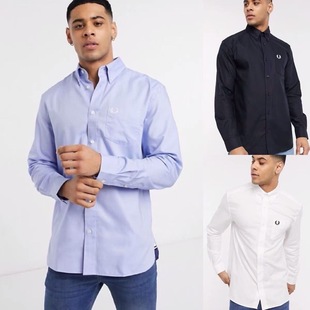 Fred Perry Long-Sleeved Shirt 2024 New High-End Oxford Textile Business Casual Slim Pure Color Versatile Style