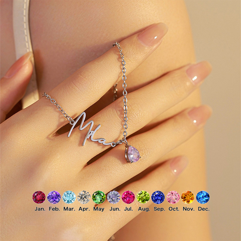 Privately Customized Stainless Steel Twelve Birthstone Custom Name Necklace DIY Personalized English Letter Necklace