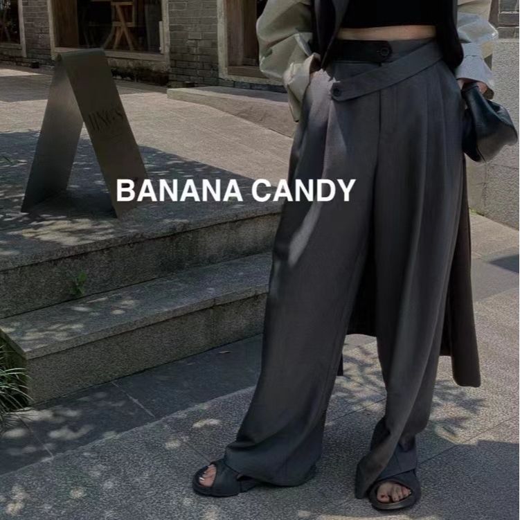 Personality contrast color high waist drape pants ~ 2023 spring and autumn straight slim casual pants women's pants 60816