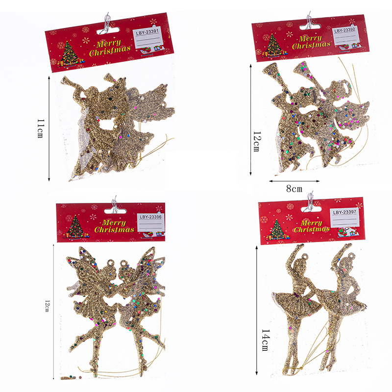 Fábrica de comercio exterior al por mayor decoración de Navidad oro brillante polvo ángel colgante árbol de Navidad colgante de plástico decoración