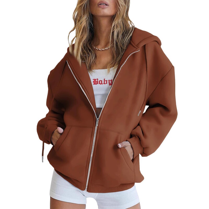 2026 Amazon Trendy Queen Women's Zipper Hoodie Sweatshirt Casual Sweatshirt Manufacturer Wholesale