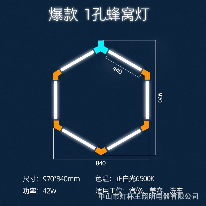 Garaje hexagonal transfronterizo automóvil de belleza estación de trabajo lámpara de oficina sala de exposiciones película de polvo impermeable lavado de automóviles lámpara de panal