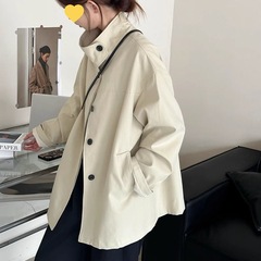 韩系胖300斤宽松显瘦中长款外套气质高级感简约立领休闲风衣潮