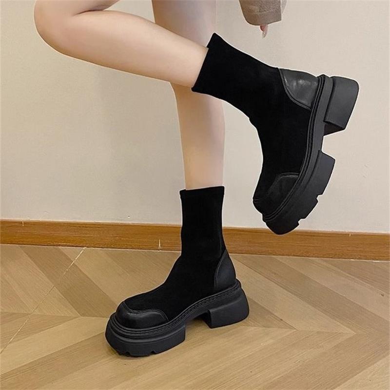 Autumn and Winter Retro British Style Small Thick-Soled Boots for Women 2025 New Thick Heel Heightening Sleeve Short Boots for Women