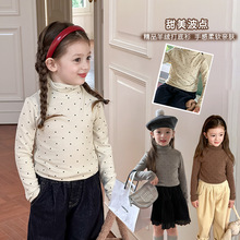 艾摩贝贝2025冬季新款女童宝宝韩版甜美内搭上衣波点高领打底衫