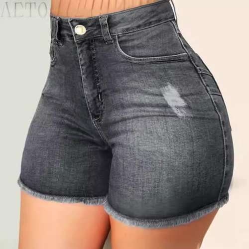Factory AliExpress independent website best-selling elastic slim-fit elegant flowing denim shorts