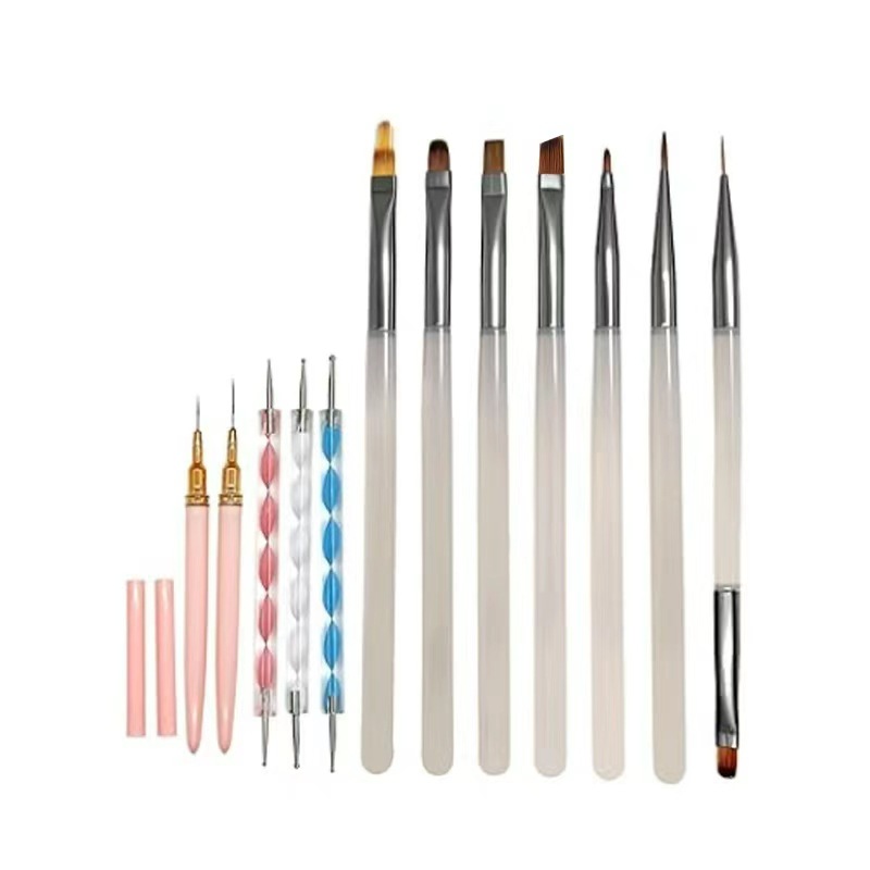 Juego de Pinceles para Manicura y Fototerapia de Acrílico Multifuncionales con Mango Largo