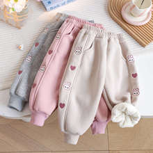 女童一体绒冬季新款洋气加绒保暖裤2024卡通小兔外搭束脚运动长裤