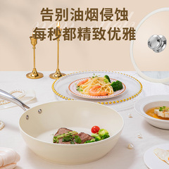 源頭廠家鈦晶瓷小白鍋不沾平底鍋家用少油煙煎炒適用炒菜鍋可批發