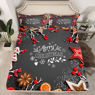 Christmas theme pattern bed hat three-piece digital printing cross-border European and American bedding suit for adults and children
