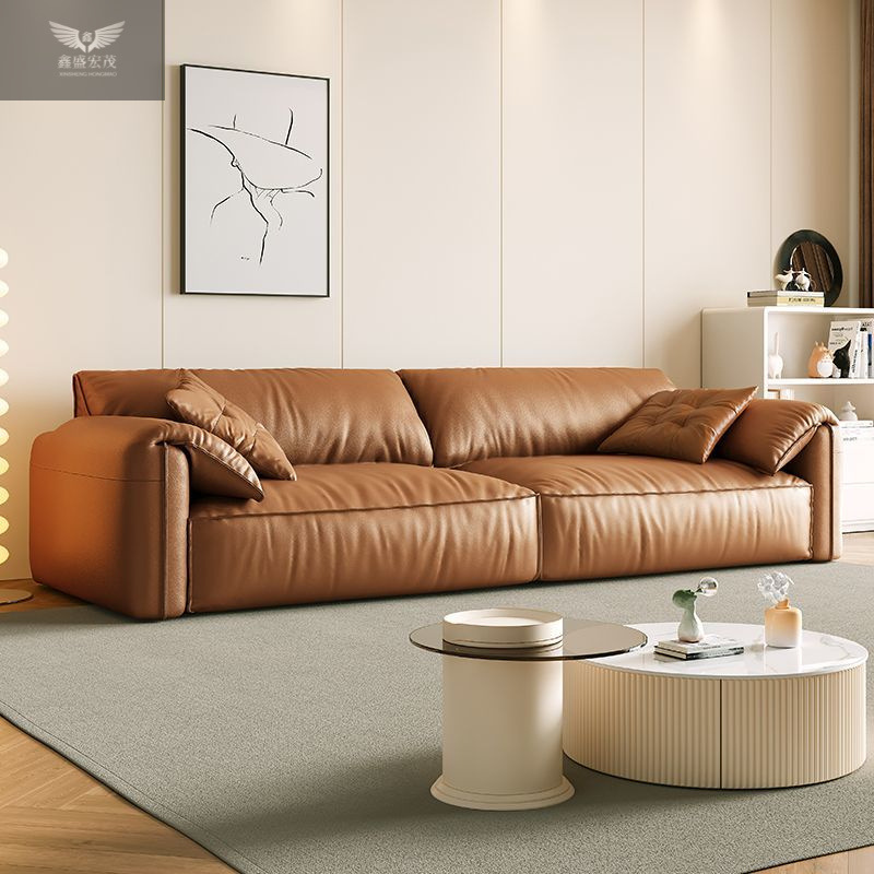 Sofá de cuero con orejas de elefante, sofá baxter minimalista italiano, fila recta, sala de estar para tres personas, combinación de sofás de apartamento pequeño