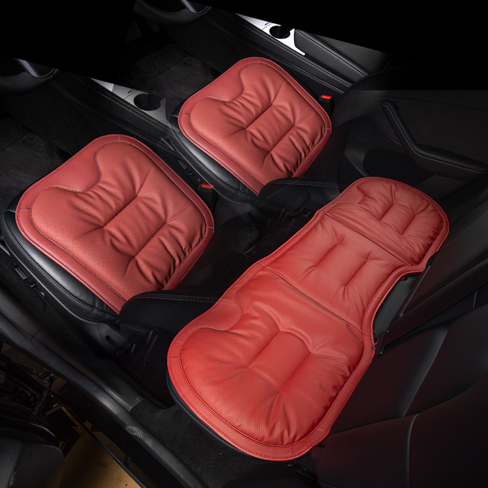 Seat cushion, seat cover | Universal Pad High-End Rear Summer - volcanic-red-nappa-leatheranti-slip-breathable-full-car-3-piece-set