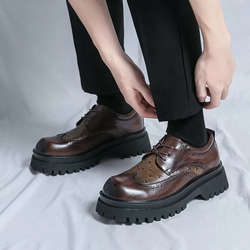 Кожаная обувь мужская весна и осень 2025 года британский стиль с мягким дном резной булок мужская обувь бизнес повседневная обувь