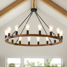 亚马逊美式乡村复古工业Loft餐厅16头圆桌圆环圣诞吊灯木艺大吊灯