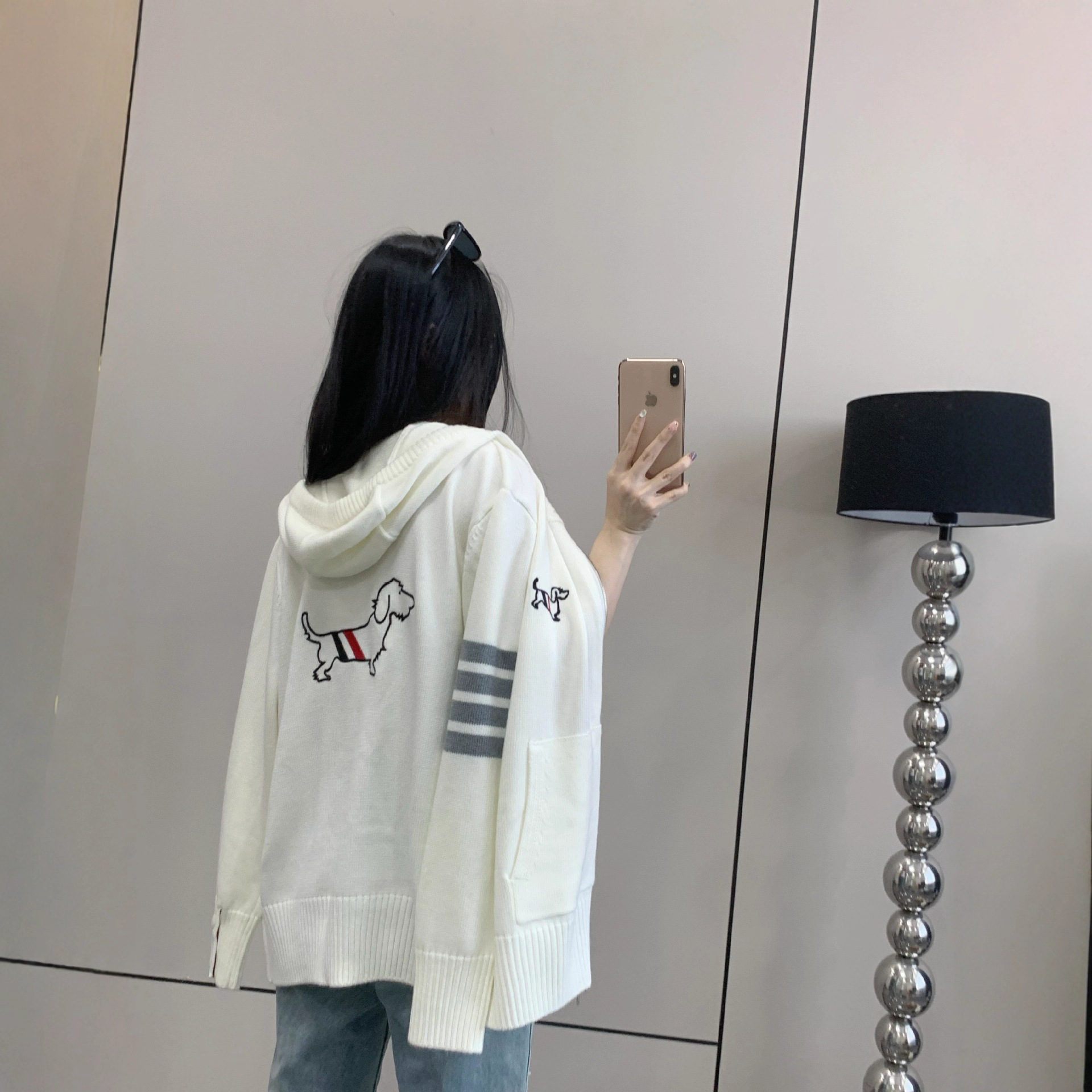 tb25新小狗图案拉链连帽衫男女款四道杠刺绣腊肠狗慵懒风针织外套