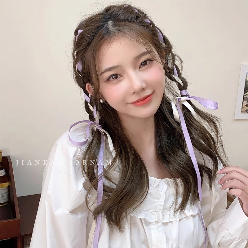 Explosión trenzada cinta de cabello tocado doble cabello arco de cola de caballo correa de cabello para mujeres correa de cabello correa de cabello flotante