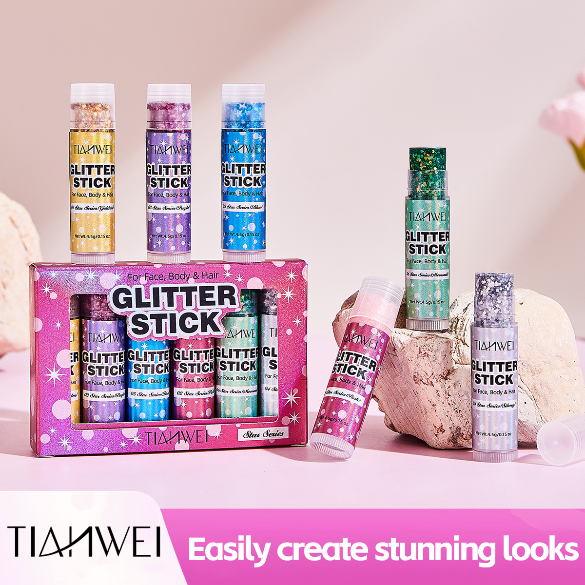 Cross-Border Popular Sequin Glitter Stick Set for Nightclub Parties, Long-Lasting High-Gloss Face Highlighter, Sparkling Color-Changing Eyeshadow