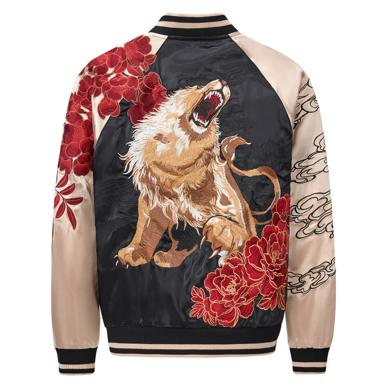 Lion Personality Heavy Embroidery Jacket Baseball Uniform Satin Yokohama Trendy Brand Mythical Beast