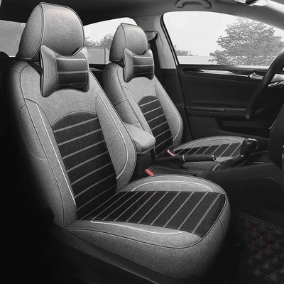 All-Season Linen Fabric, Special Car | Modelə uyğun (Original) oturacaq örtükləri - type-a-horizontal-striped-linen-grey-black-default-item