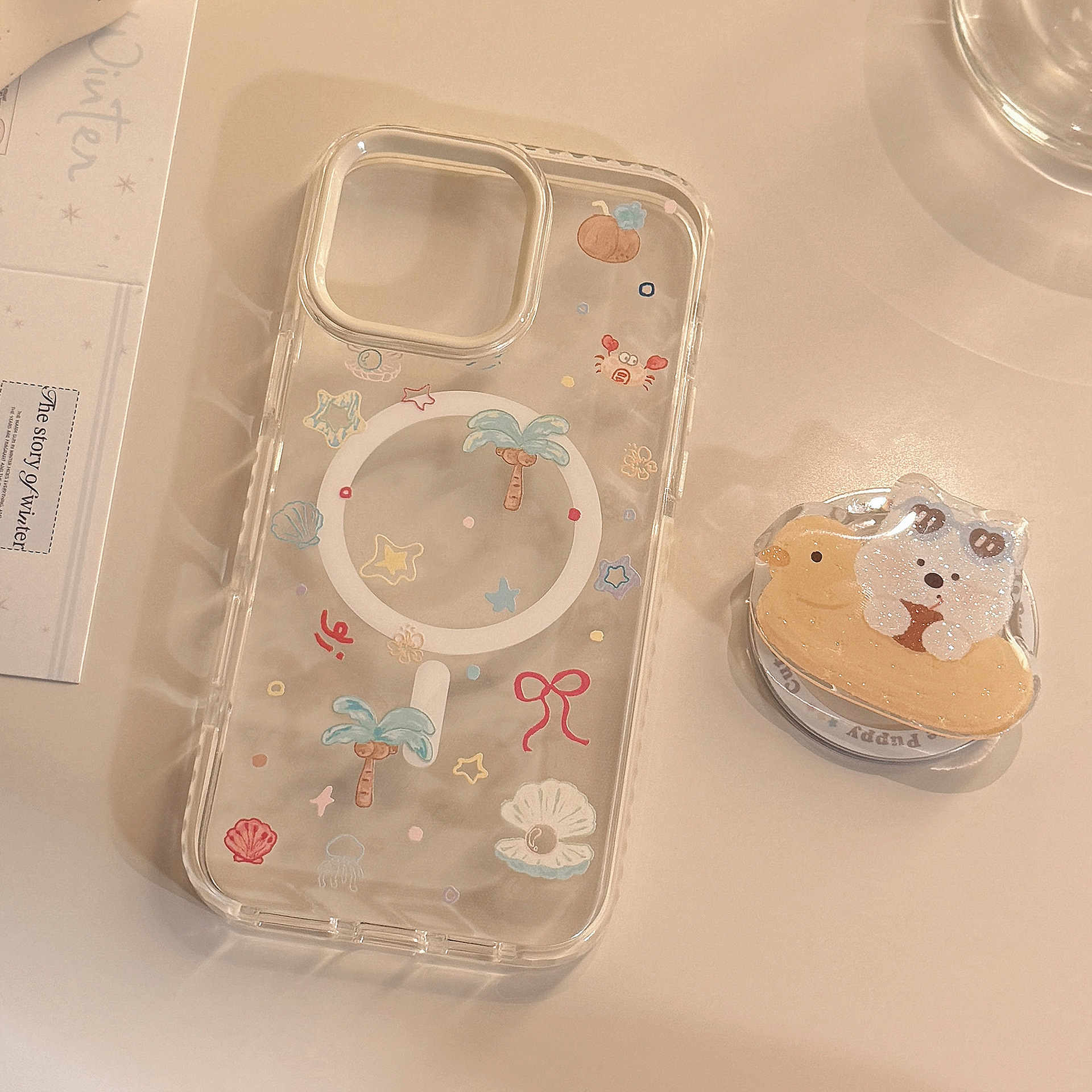 Magnetic Transparent Phone Case For Iphone With Glitter Holder_voghion.com