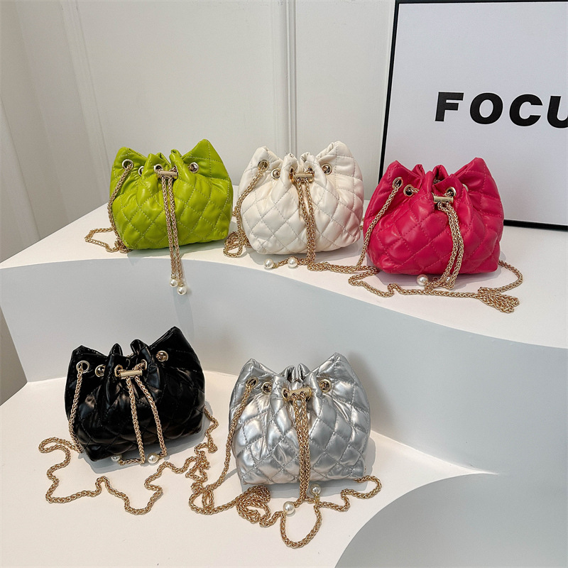 New Summer PU Women's Bag 2024 Chain Single Shoulder Crossbody Bag Large Capacity Bucket Style Fashion Women's Bag