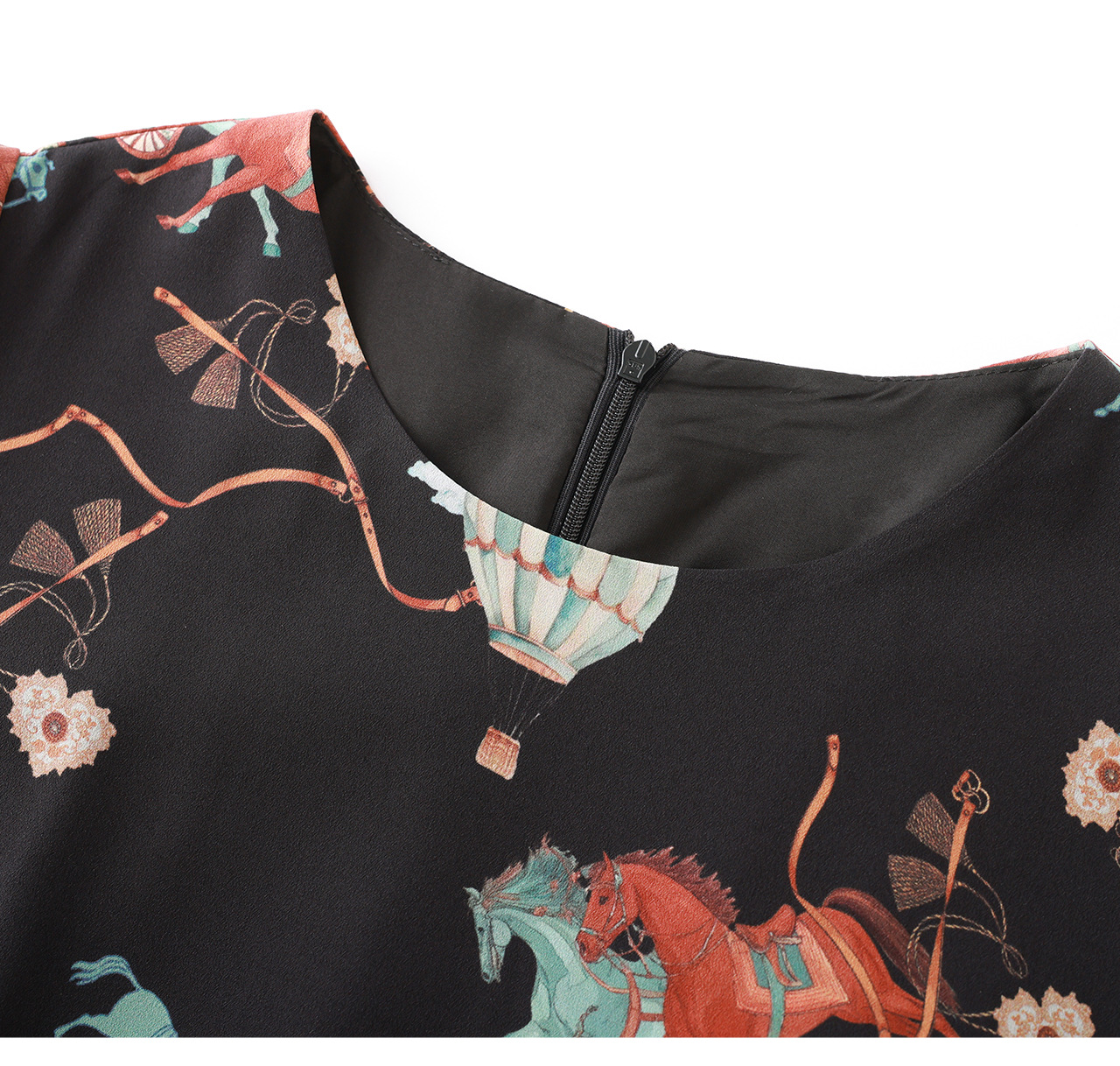Đầm chữ A tay ngắn in họa tiết chiffon mùa hè — màu đen chi tiết 18