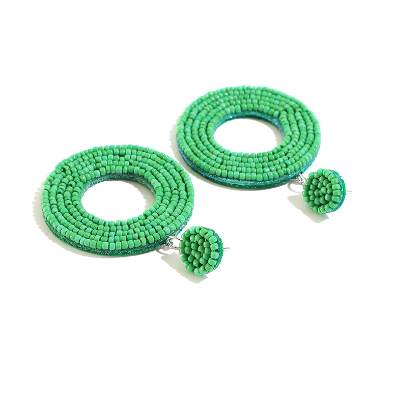 Fashion Jewelry Hand-woven Resin Rice Beads Bohemian Retro Circle Earrings display picture 3