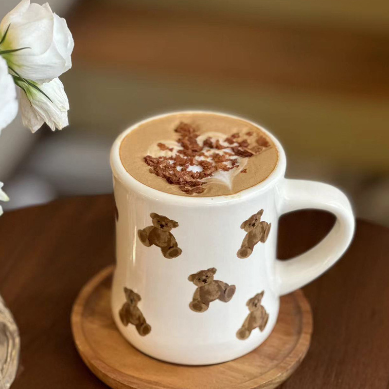 Taza de oso de crema francesa casera Taza de cerámica de mano taza de café de oficina de gran capacidad taza de agua