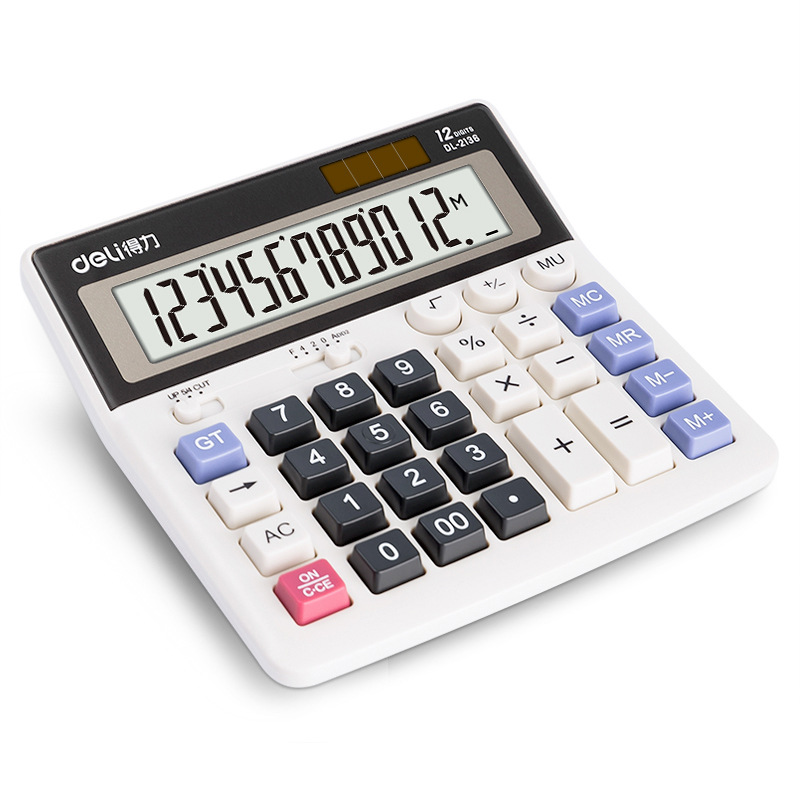Deli 2136 calculadora solar 12-bit gran teclado botón oficina multi-función financiera Mesa