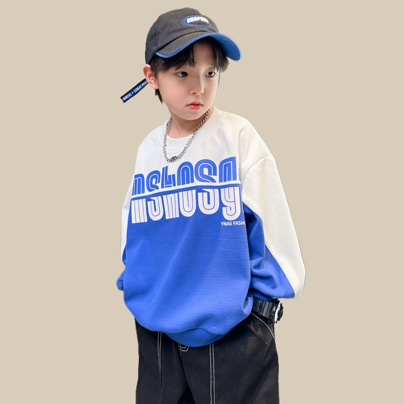 Sweat à capuche pour garçon 2024 nouveau haut à manches longues à blocs de couleurs de taille moyenne pour enfants de style printemps et automne version coréenne_voghion.com