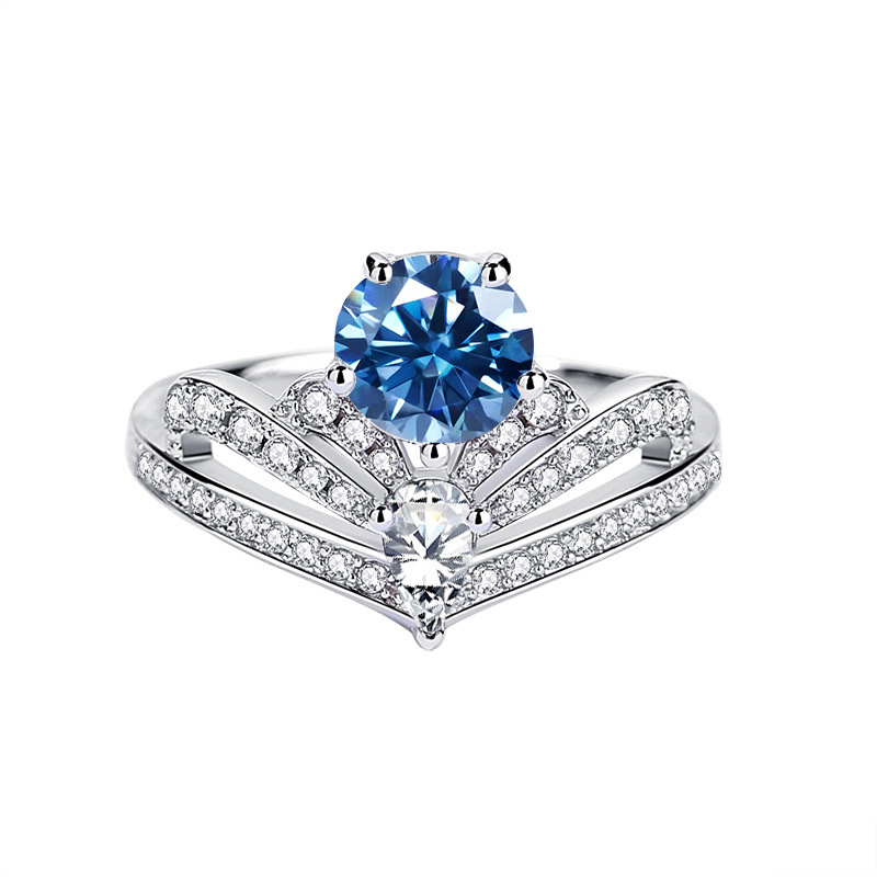 Nuevo anillo de piedra de moissan de 1 quilate de plata esterlina 925 de la corona europea y americana de lujo ligero de la fuente de anillo de anillo