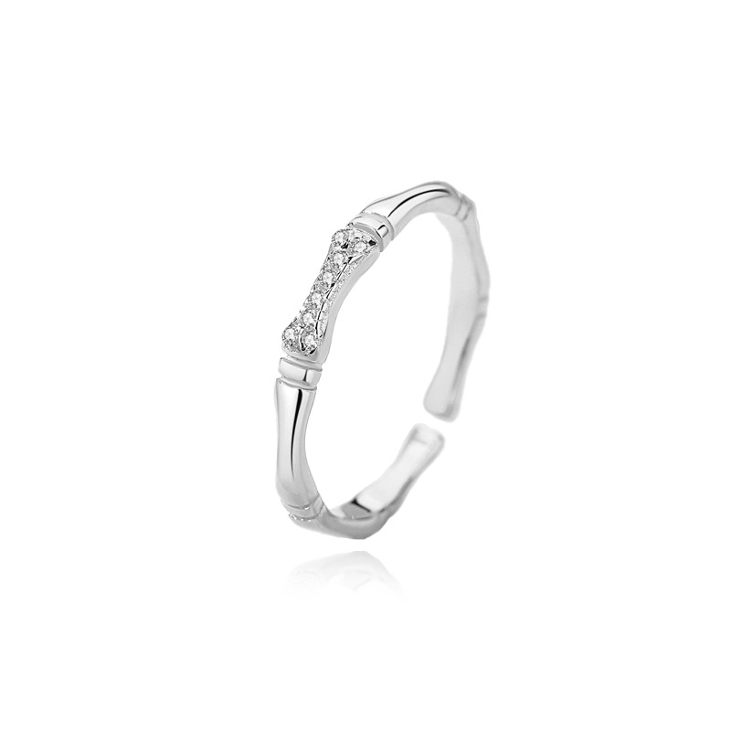 Anillo Anillo de bambú de alta calidad para mujer Anillo de par de plata de ley 925 Anillo de sentido de diseño de nicho simple Apertura de sentido de alta calidad