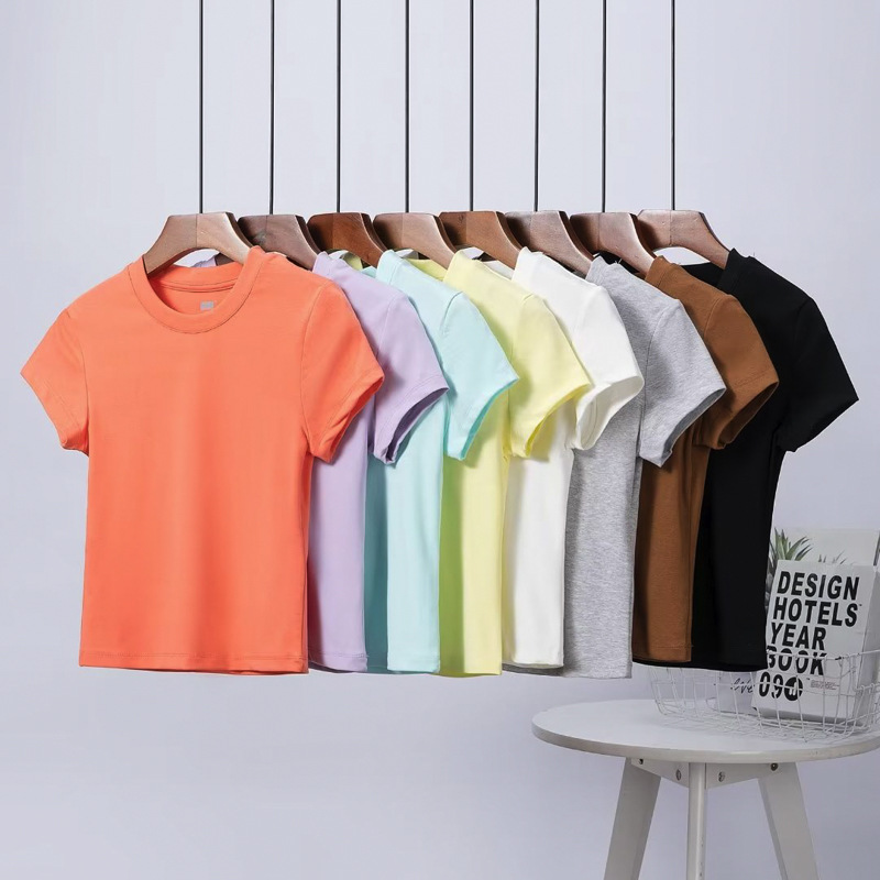 Japanese Style~ Same Style Spicy Girl T-Shirt Women's Round Neck Short T-Shirt High-Waisted Short-Sleeve Slim-Fit Base Top Women 455762
