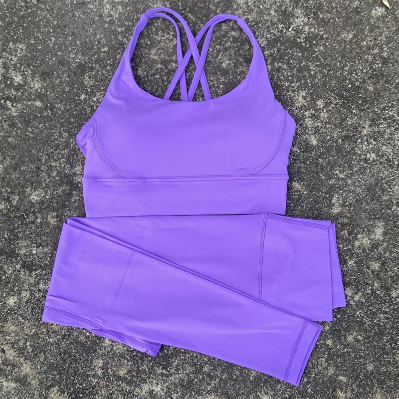 227g Weight Simple Style Sport Style Solid Color Nude Feel Jinammonia U Neck Tracksuit Racerback Tank Tops Skinny Pants